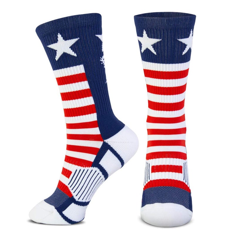 ChalkTalkSPORTS Lacrosse Performance Crew Socks - USA - Flag Wave - Red White & Blue - Lacrosse Mid-Calf Socks - Youth - Image 2